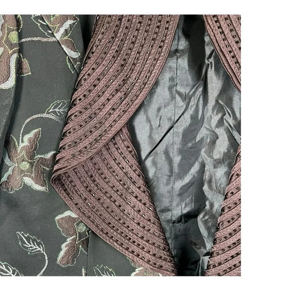 Vintage Elite Champagne Brown Floral‎ Embroidered Embellish Blazer Women Size 12 - Picture 5 of 16